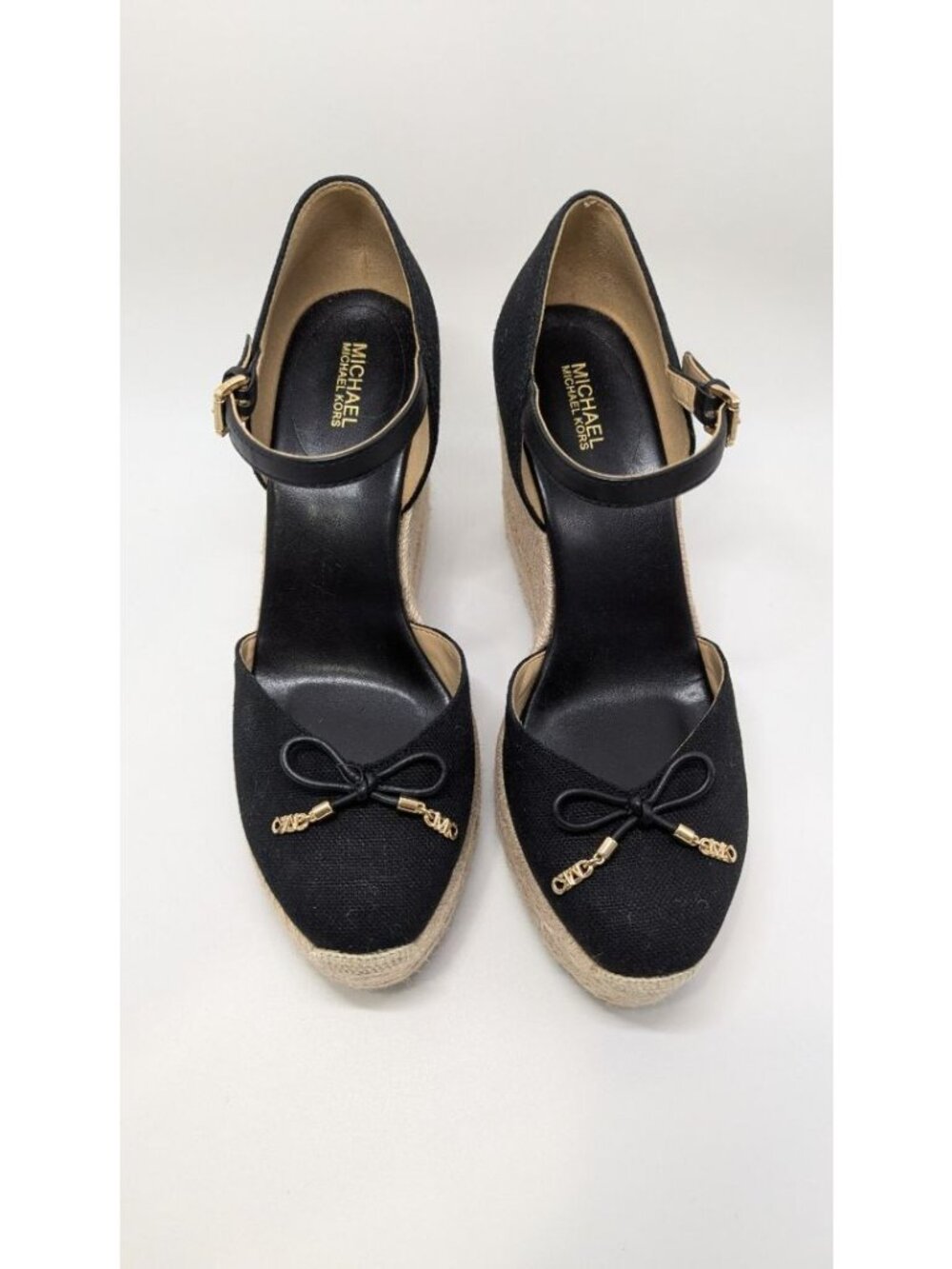 MICHAEL Michael Kors Black/Tan Nori Wedge Espadrille Sandals - Picture 2 of 7